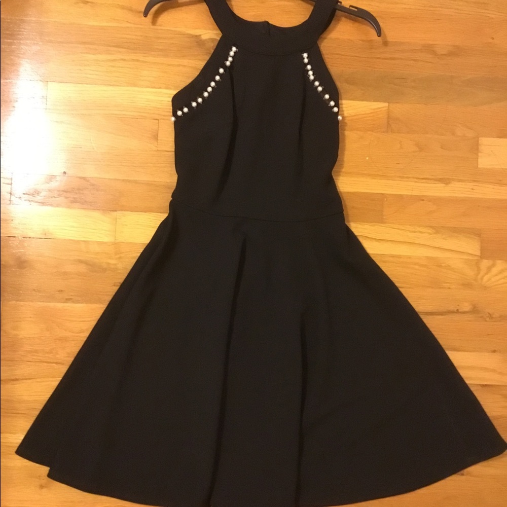 Womens By&By Halter Neck Black Dress with Pearls